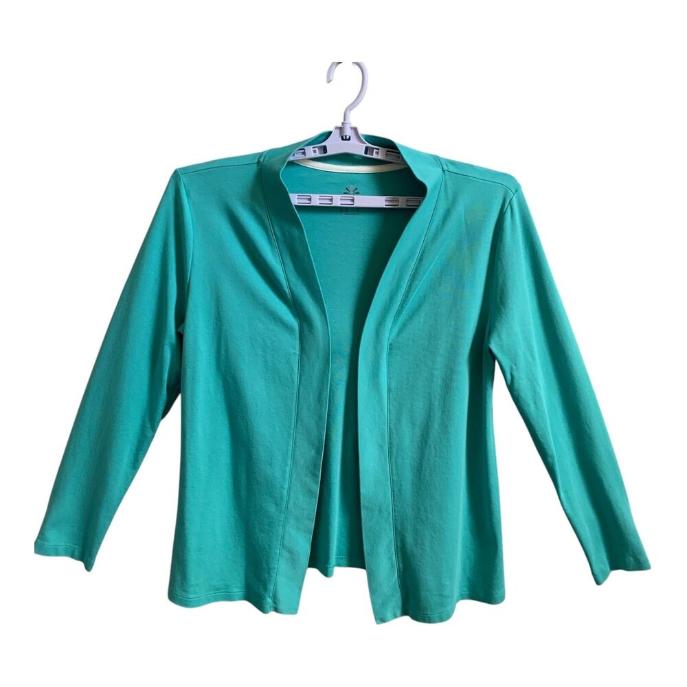 Isaac Mizrahi Live Turquoise Cardigan SZ MED Pima Cotton Open Front Teal Jacket